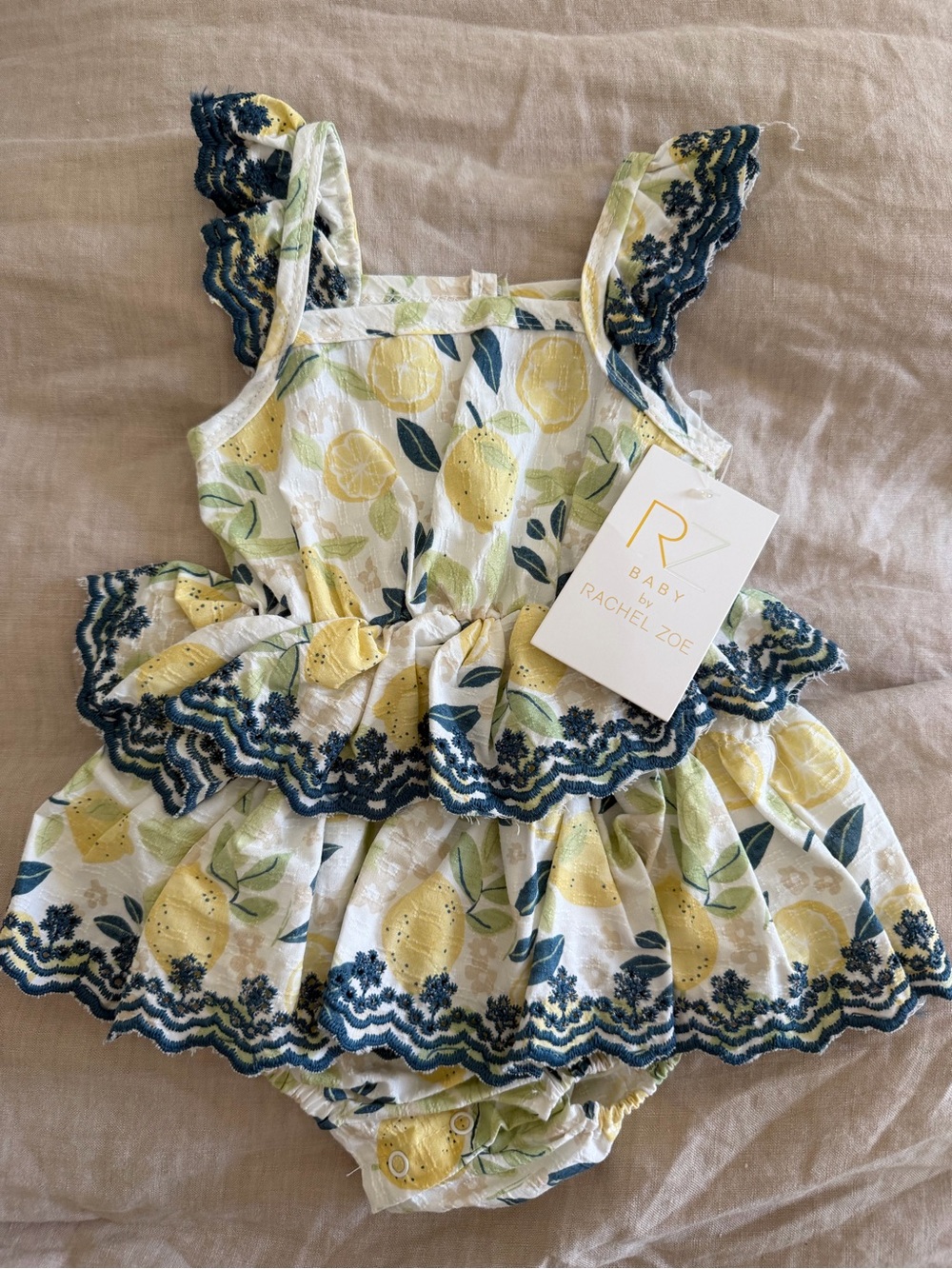 Rachel Zoe Yellow and Navy Lemon-Print Baby Romper